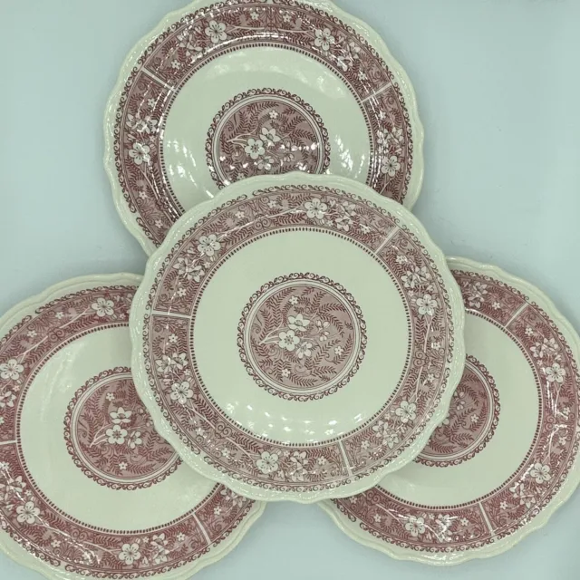 MINT! FOUR Syracuse China Strawberry Hill Dinner Plates 10" VTG Red Pink 1975