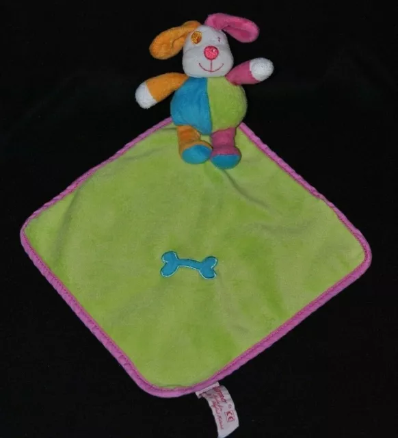 Peluche Doudou Plat Chien TIAMO Mouchoir Vert Os Bleu Cocard Ours Lapin TTBE