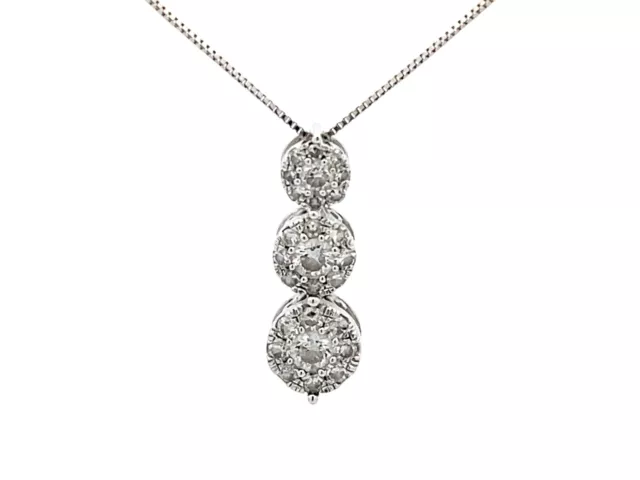 Three Diamond Halo Drop Necklace in 14k White Gold Three Diamond Halo Drop Necklace in 14k White Gold