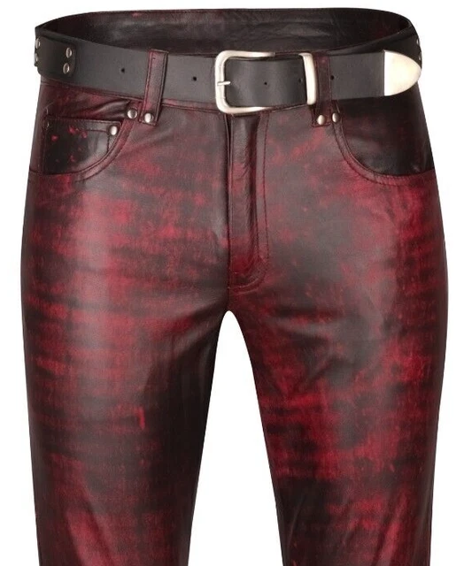 Lederjeans W 32  NEU Lederhose 46 weinrot antik LEDERFUTTER leather pants 32