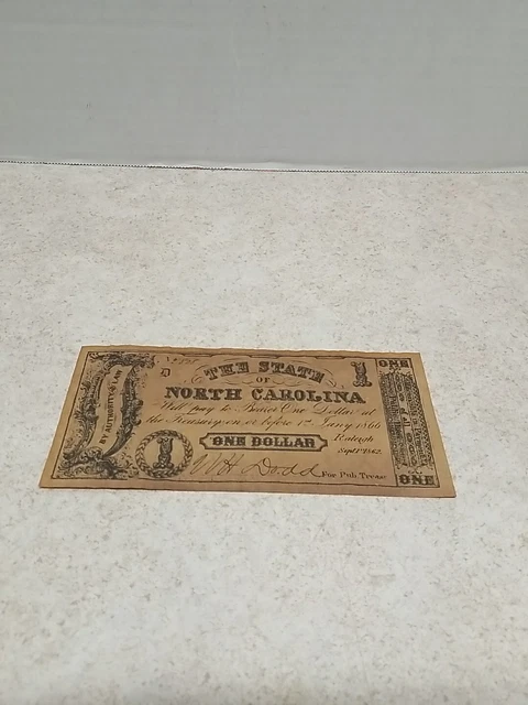 1960S REPRODUCTION CONFEDERATE Bank $1 Note-North Carolina excellent ...