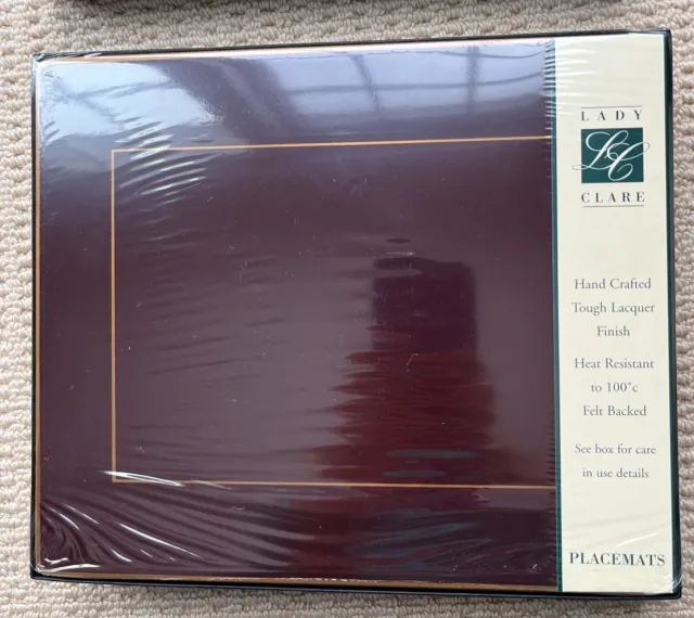 NEW Lady Clare Placemats x 6. Regal Red with Gold frame line. Size: 9.5" x 8"