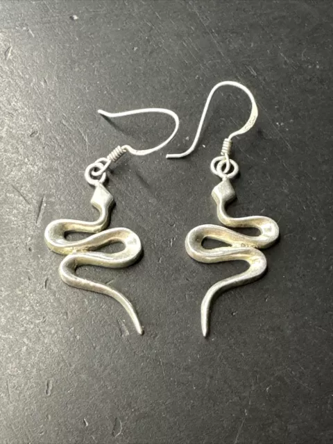 Ancienne Paire De Boucle D’oreille Pendante Argent Massif createur serpent