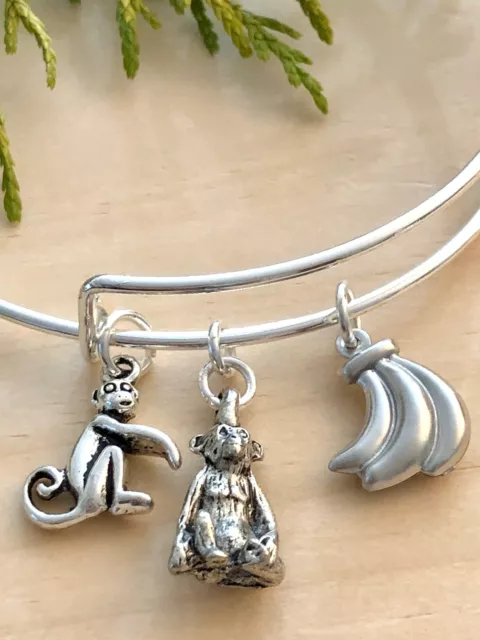 Going Bananas For Monkeys Silver charms Expandable Bangle Bracelet 3