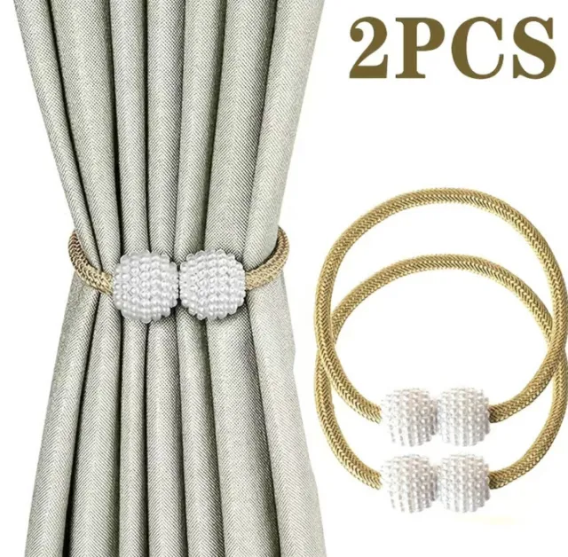 Magnetic Curtain Tiebacks 2 Pack Convenient Drape Tie Backs Weave Holder Gold