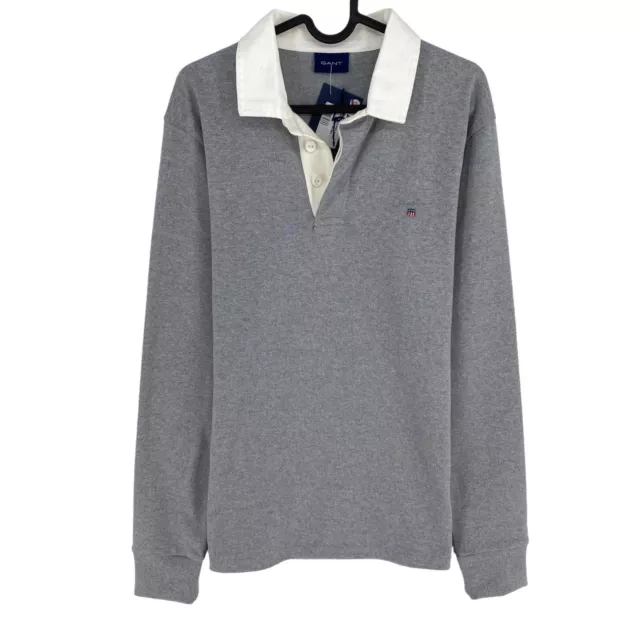 GANT Grey Plain Heavy Rugger Polo Sweater Pullover Size M