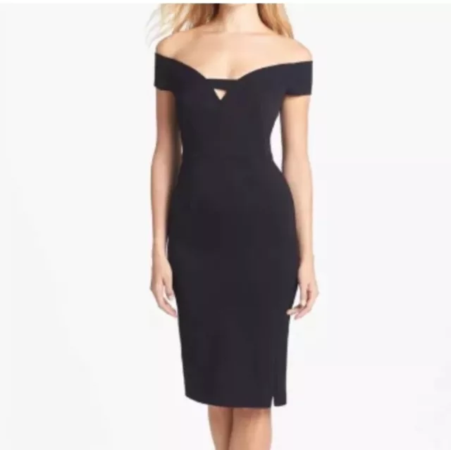 Black Halo Black Riya Off-The-Shoulder Stretch-Scuba Sheath Dress Size 8