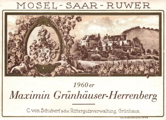 Cherub Angel Child Maximin Grunhauser Herrenberg 1950's-60's German Wine Label