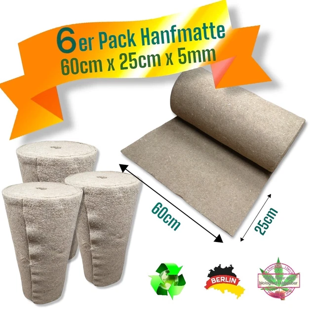 6er Pack Hanfmatte für Nager, Hase, Stall, Kaninchen, Käfig 60cmx25cmx5mm