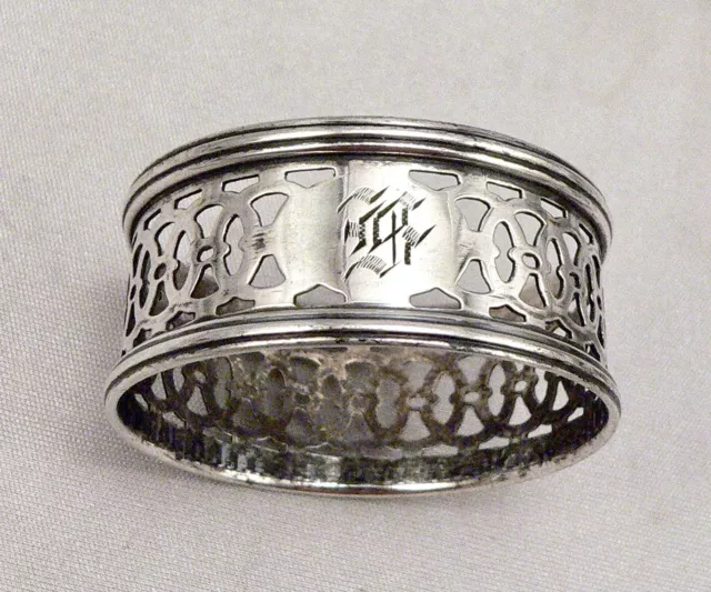 Antique STERLING SILVER Filigree Napkin Ring G Monogram 3/4" WATSON #96