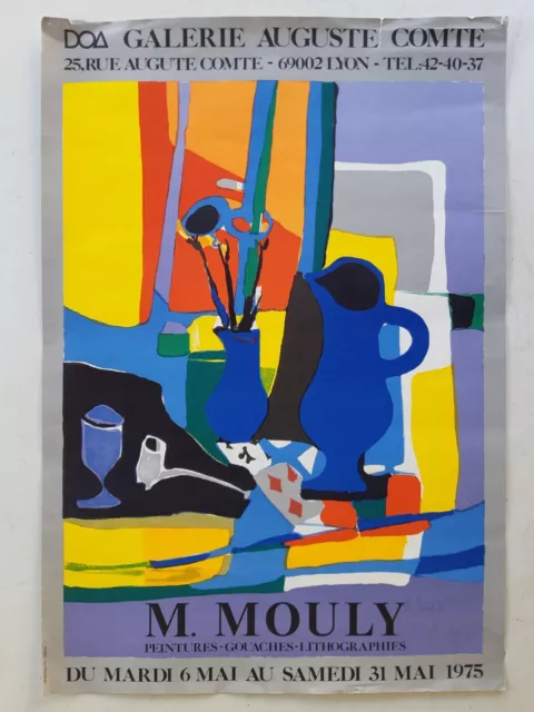 Ancienne affiche exposition d'art Marcel MOULY 1975 signée - Auguste Comte LYON