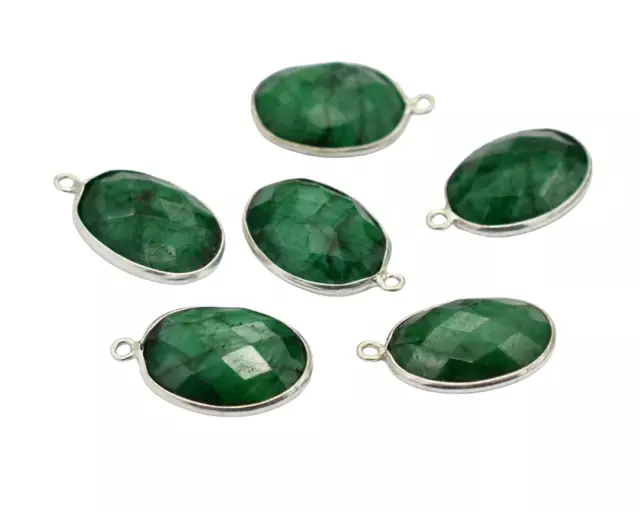 10 Pcs 22X14mm Emerald Connector Pendent 1 Loop Bezel Silver Plated