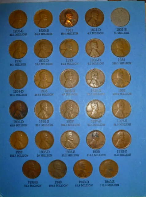 1909-1940 Lincoln Cent Collection 28 Coin Page 3 Whitman No 1 With Folder