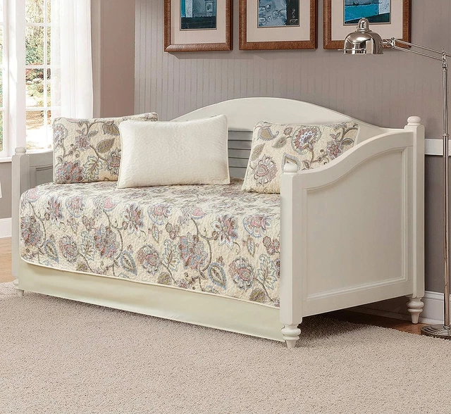 Home Collection 5Pc Daybed Cover Bedspread Quilt Set Floral Beige Pink Blue Taup