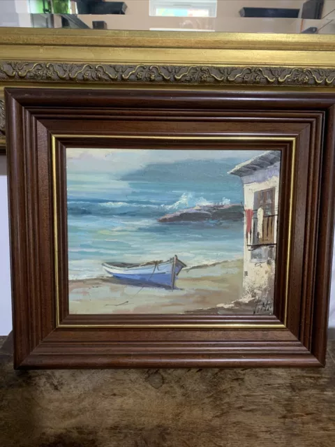 Vintage Original Signed Oil Painting On Canvas - Nautical - Seascape Scene