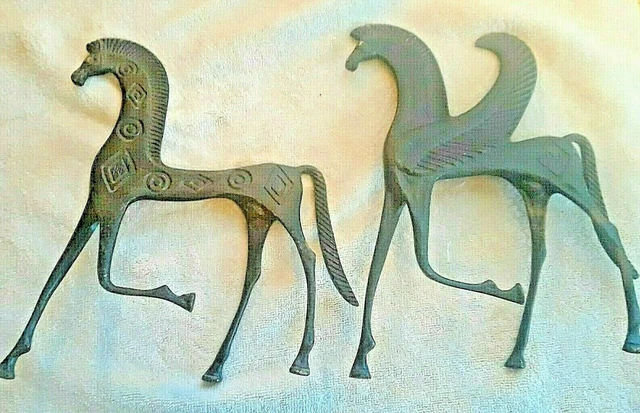 Cast Iron Vintage Signed Pegasus  Winged Horse Pair Artists Imprint In Iron