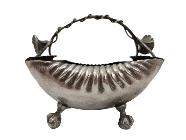 Antique Silver Made Bowl With Ornate Handle And Legs.
