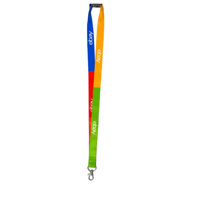 eBay Lanyard Rainbow Multicoloured Logo Branded Print w/ Plastic Breakaway Clip