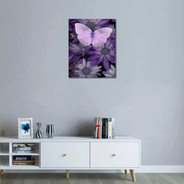 Craft Shipper Flower Butterfly Purple Canvas Painting For Home Wall Decor 2