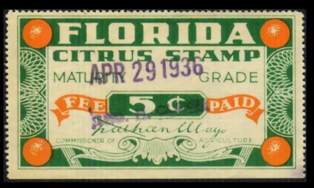 FL CF27 State Revenue FLORIDA 5c CITRUS FRUIT SERIES 1935 SEE PHOTOS Lot G-563