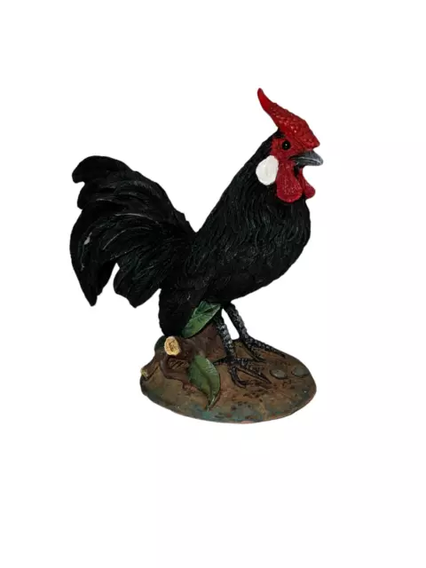 Vintage Black Resin Rooster Figurine Hand Painted Pete Apsit '98