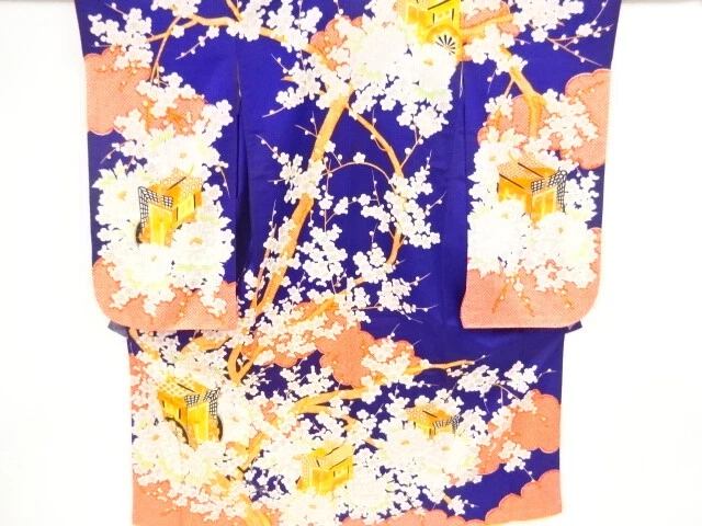 39093# Japanese Kimono / Antique Kimono For Girls / Embroidery / Carriage &