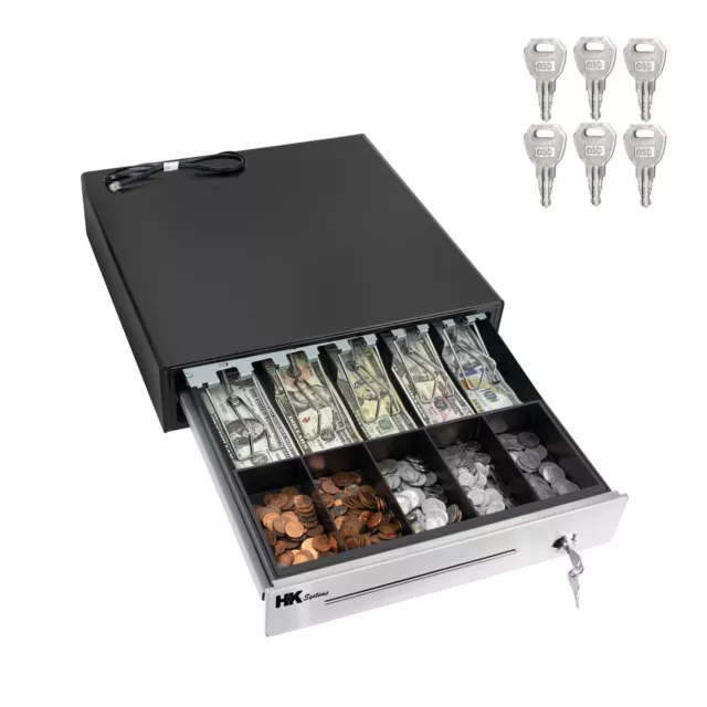 16" "Stainless Steel" Front Heavy Duty Black POS Cash Drawer with 5Bill/5Coin