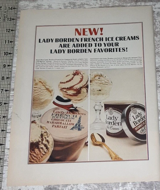 1964 Lady Borden Ice Cream Vintage Print Ad Chocolate Marshmallow Golden Spoon