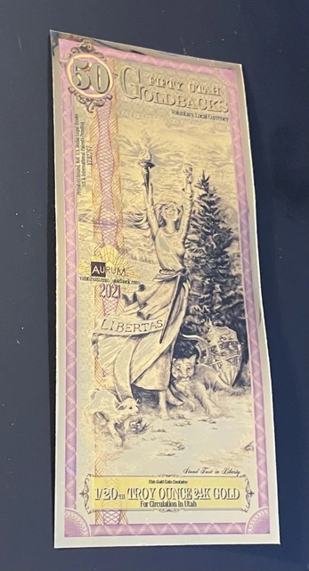 50 Utah Goldback Aurum 24k 1/20 oz Gold Foil Note