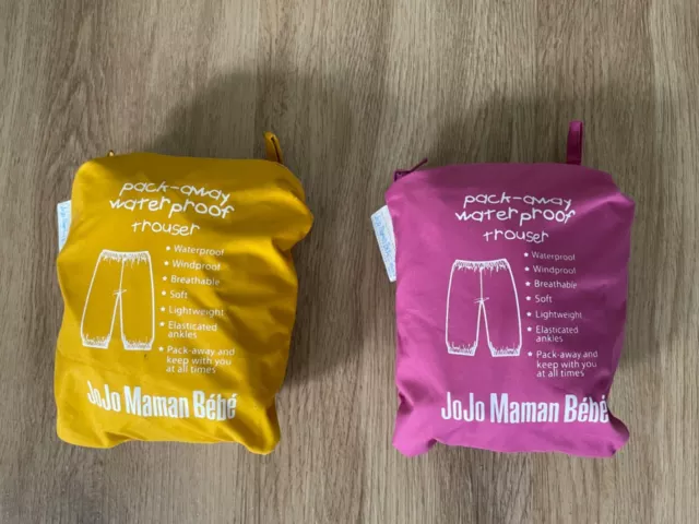 x2 Jojo Maman Bebe Pack Away Waterproof Trousers / 3-4 yrs / Fushia + Yellow