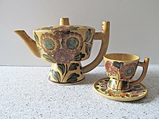 Collectible Vintage Hand Painted Made in Japan Art Deco Tea Pot and Cup