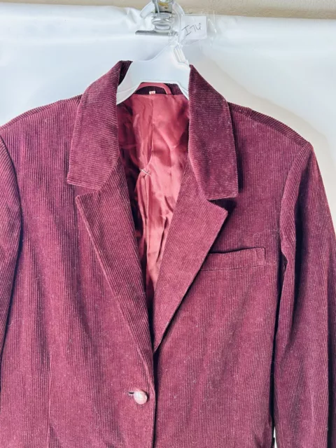 NOS VTG 80s Womens 14 Corduroy Two Button Blazer Jacket Merlot Red Rockabilly 2