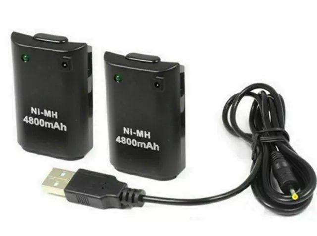 For XBOX 360 Battery 2-Pack Rechargeable + Wireless Controller USB Charger Cable