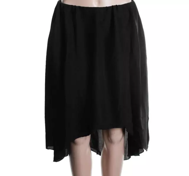 FLUXUS $101 NEW Designer BLACK SATIN HI-LOW HEM A-LINE SKIRT SZ M NWT