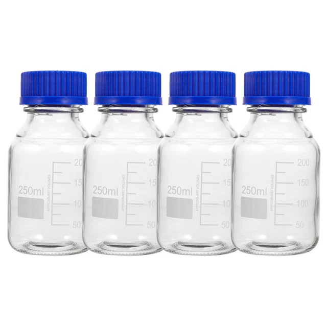 4 piezas botella de reactivo con cierre azul botella de reactivo de cuello ancho escala reactivos