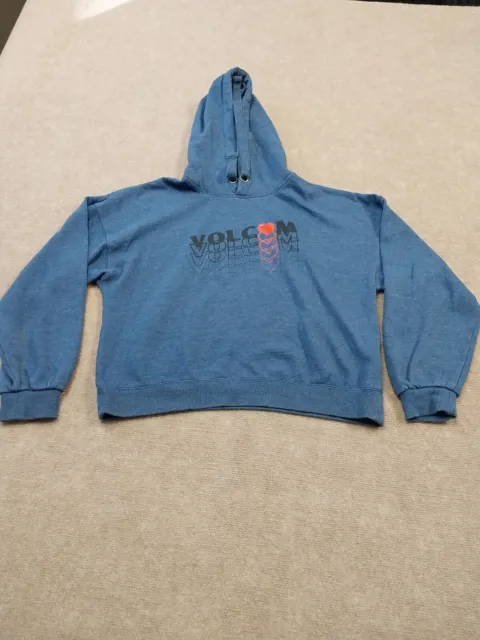 Volcom Womens Medium Blue Long Sleeve Cropped Pullover Hoodie Sweatshirt