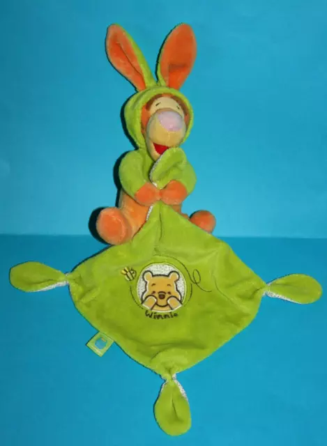Disney Nicotoy Doudou Tigrou Deguise Lapin Vert Mouchoir Vert Pois Noeud Kom9