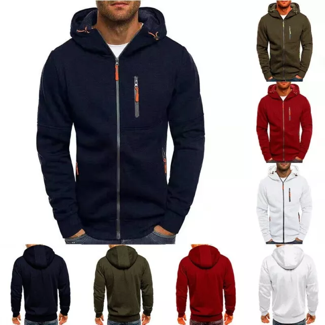 New Mens Hoodie Fleece Warm Hooded Jacket Coat Sweatshirt Boys Zip Up Jumper UK