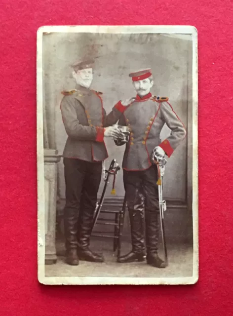 coloriertes Militär CdV Foto Thonville bei Metz um 1875 ULANEN Offiziere ( 53291