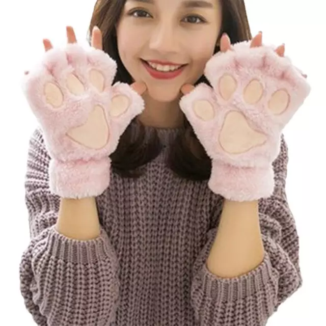 Cute Bear Cat Paw Gloves Fluffy Plush Cartoon Cat Paw Gloves