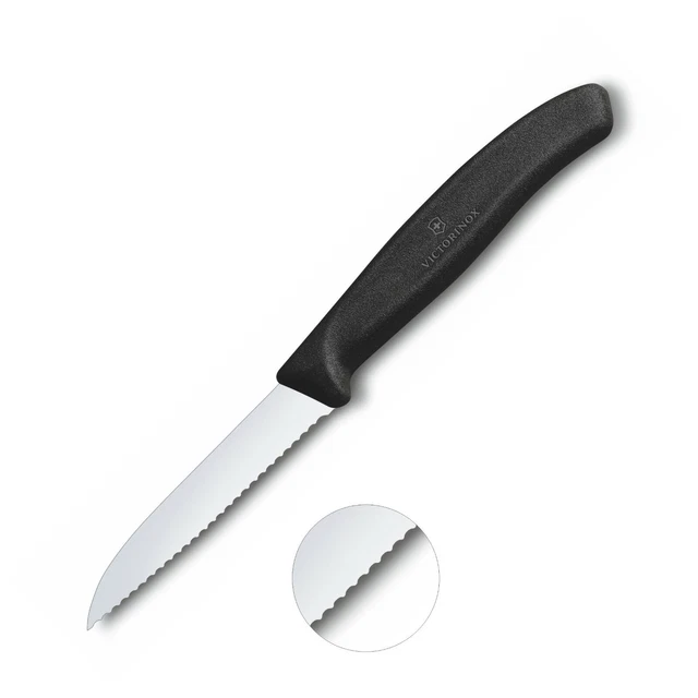 1 Stk. VICTORINOX Gemüsemesser  Küchenmesser Wellenschliff 8cm gerade / schwarz