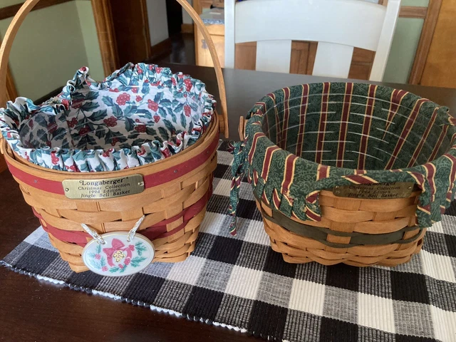 Longaberger 1994 Christmas Jingle Bell Basket With Liner, Protector Set Of 2