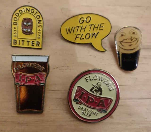 Two Boddingtons, Two Flowers Ipa & One Guiness, Pin Cap Badges