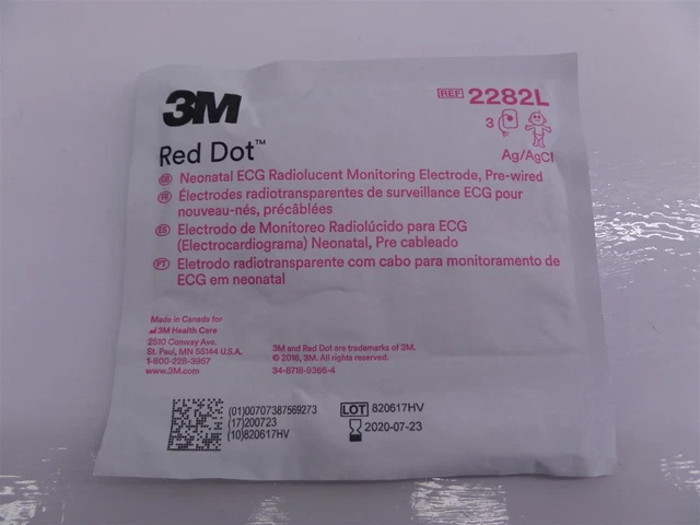 3M 2282L Neonatal ECG Radiolucent Monitoring Electrode - Expired 7-23-20