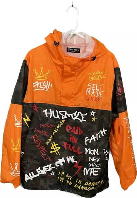 Rebel Minds Graffiti Graphic Windbreaker Pullover Jacket Orange, Camo Men’s XL