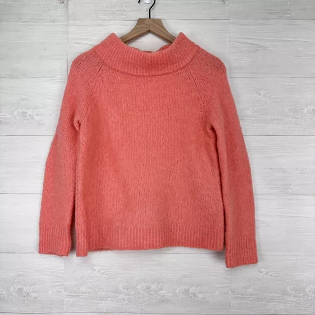 Anthropologie Moth Boucle Sweater Women Small Coral Pink Mock Neck Wool Blend