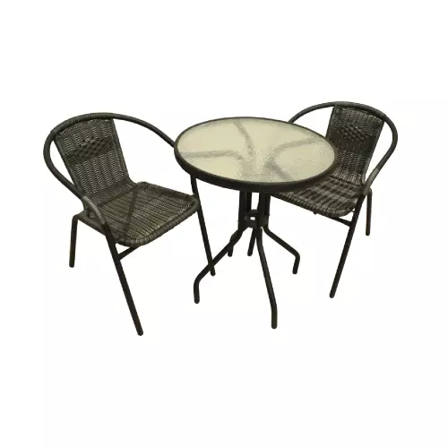 Set Salon Jardin Noir En Polyrattan Achille Avec Table Rond Et 2 Chaises