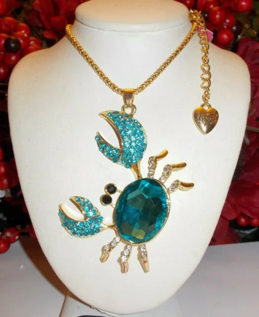 Betsey Johnson Sparkling Cute Blue Rhinestone Crab Pendant Necklace
