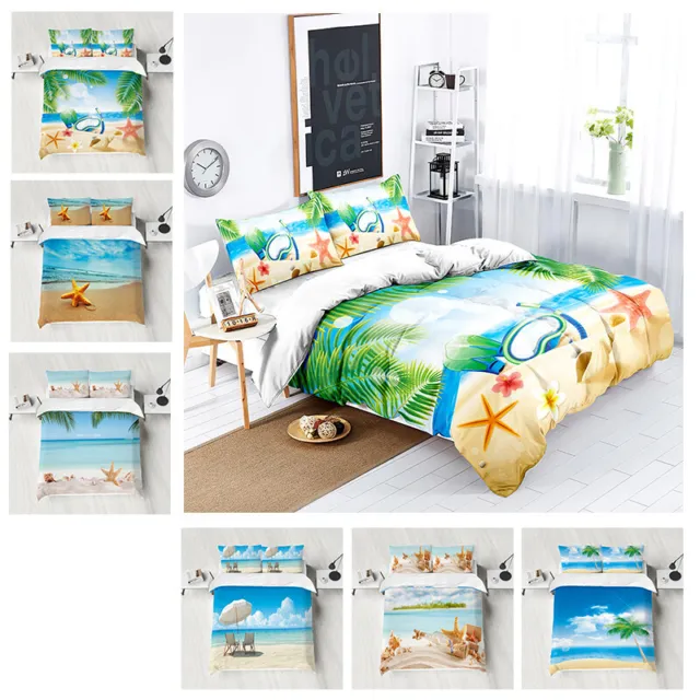 Hawaiian Beach Collection Printed Three Piece Bedding Set Pillowcase Duvet Cover