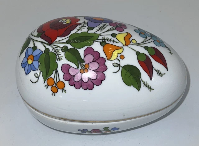 KALOCSA HAND PAINTED PORCELAIN JEWELRY TRINKET EGG W/lid HUNGARY LOVELY
